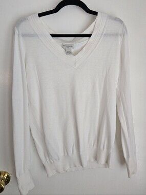 Banana Republic White V-Neck Cotton Sweater